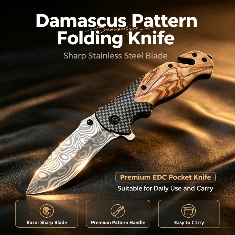 Couteau pliant à motif Damas,  - Edc Carry Pocket Knife avis et prix